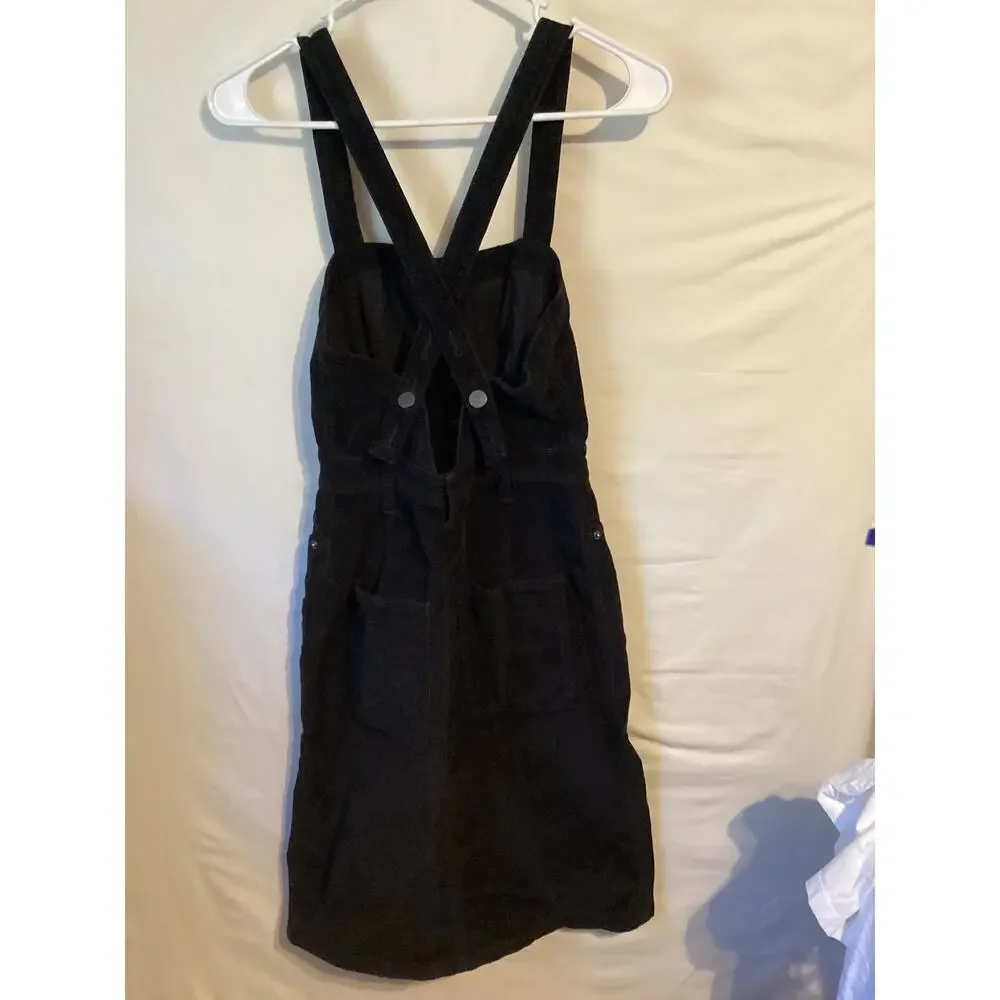 2421 Free People Corduroy Button Up Jumper Dress w/Adjustable Strap Black Size 0